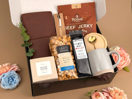 Father’s Day Gift Baskets for Men – Premium Coffee & Leather Journal Set | Executive Gift Box for Dad, Birthday & Appreciation Gift for Him